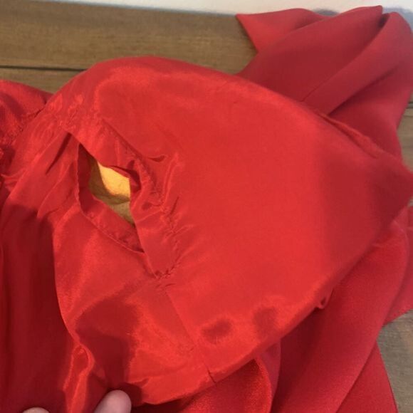 VTG Linda Allard Ellen Tracy Red Silk Wrap Dress Long Sleeve with Button Cuff 6 - Picture 10 of 12